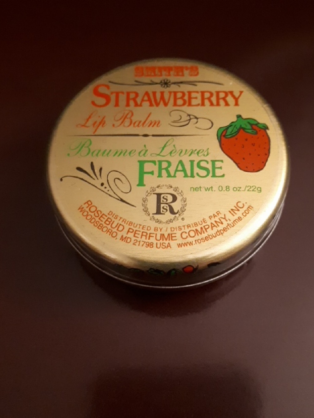 Smith's Rosebud Perfume Company Strawberry Lip Balm Tin - NEW